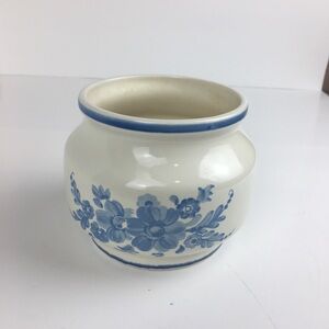 Vintage FTD Blue White Floral Transfer-ware Bowl Vase Pottery Crock 1981